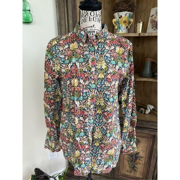 Garnet Hill Multi Colored Floral Button Up Shirt Collared - Picture 1 of 7